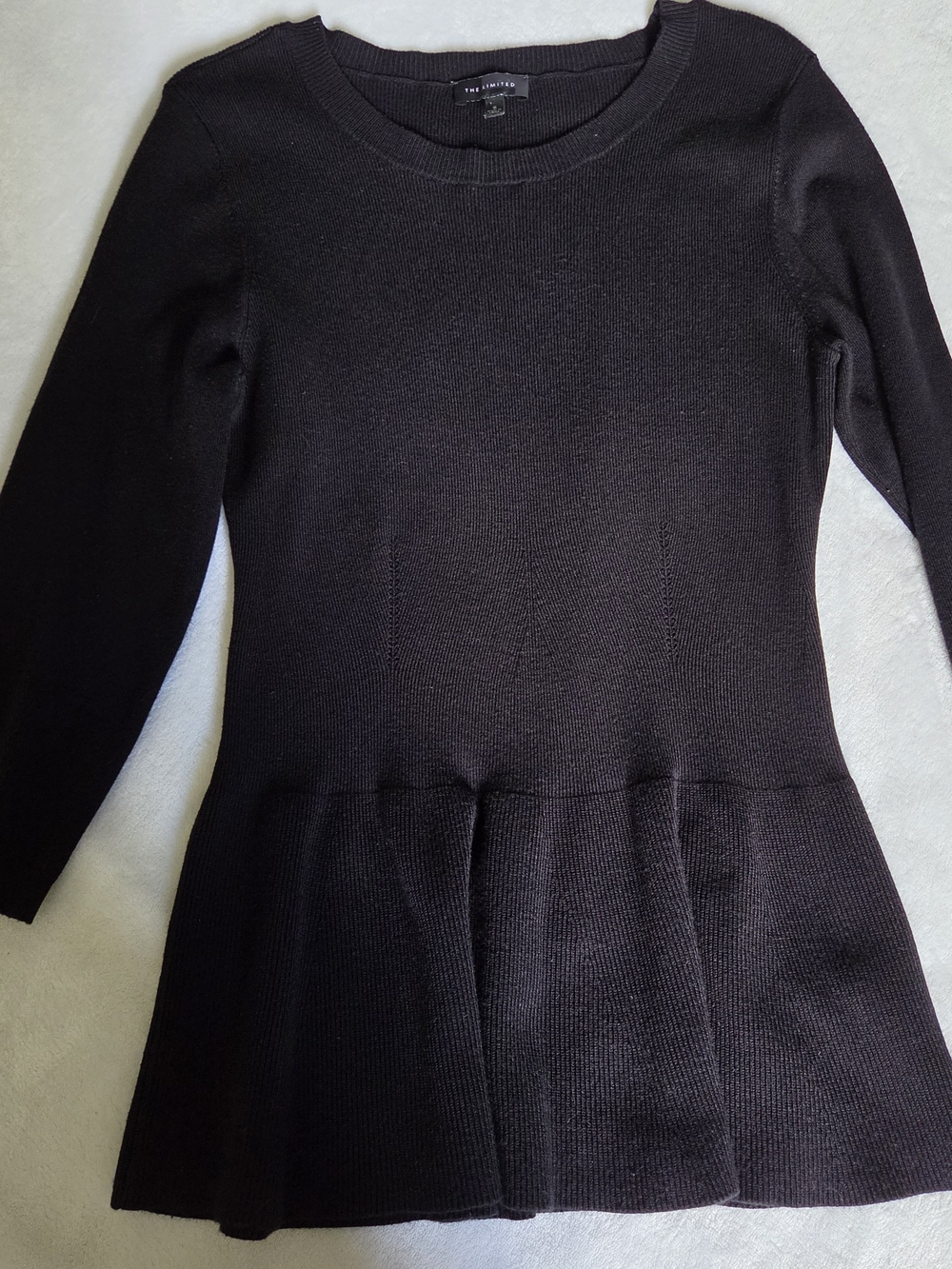 The Limited Black Peplum Knit Sweater 3/4 Sleeve Scoop Neck Ribbed Flare Small
